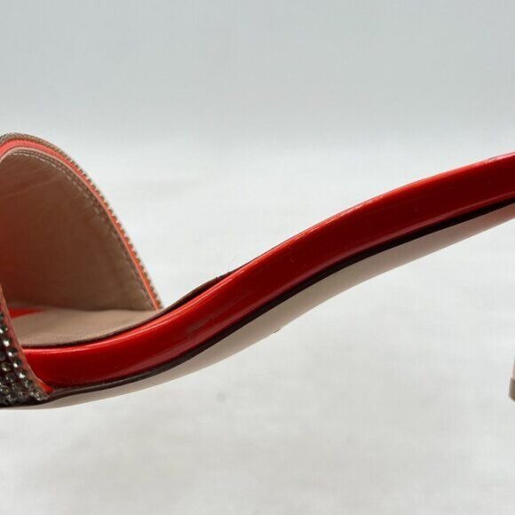 Orange Open Toe Rhinestones Slip On Slide Sandals Chunky Heel Backless Mule - Picture 7 of 8